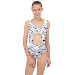 Set-cute-colorful-doodle-hand-drawing Center Cut Out Swimsuit by uniart180623