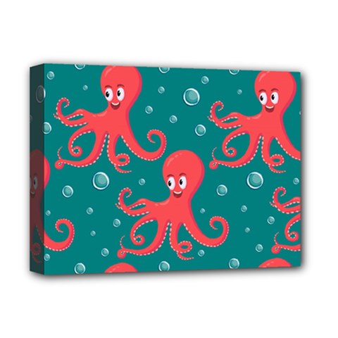 Cute-smiling-red-octopus-swimming-underwater Deluxe Canvas 16  X 12  (stretched) 