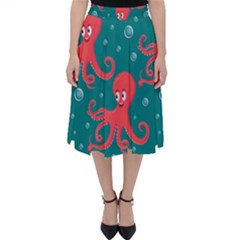 Cute-smiling-red-octopus-swimming-underwater Classic Midi Skirt