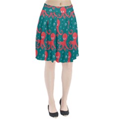 Cute-smiling-red-octopus-swimming-underwater Pleated Skirt