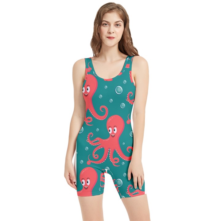 Cute-smiling-red-octopus-swimming-underwater Women s Wrestling Singlet