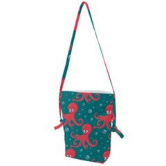 Cute-smiling-red-octopus-swimming-underwater Folding Shoulder Bag by uniart180623