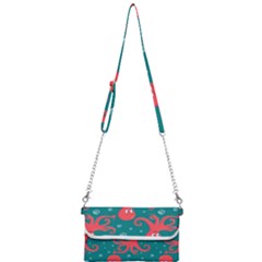 Cute-smiling-red-octopus-swimming-underwater Mini Crossbody Handbag by uniart180623