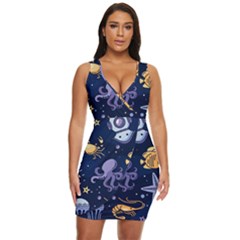 Marine-seamless-pattern-thin-line-memphis-style Draped Bodycon Dress by uniart180623