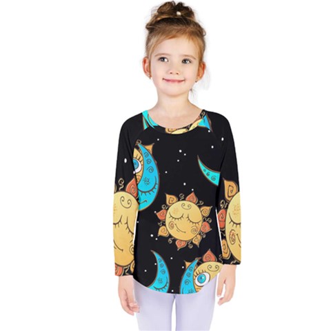 Seamless-pattern-with-sun-moon-children Kids  Long Sleeve Tee by uniart180623