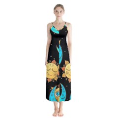 Seamless-pattern-with-sun-moon-children Button Up Chiffon Maxi Dress by uniart180623