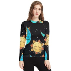 Seamless-pattern-with-sun-moon-children Women s Long Sleeve Rash Guard by uniart180623