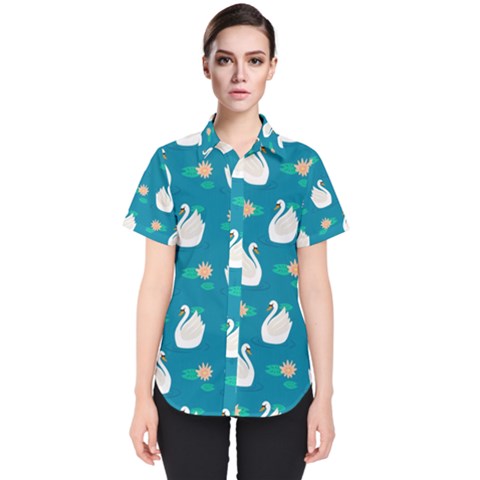 Elegant-swan-pattern-with-water-lily-flowers Women s Short Sleeve Shirt by uniart180623