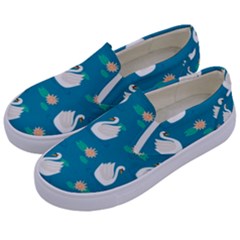 Elegant-swan-pattern-with-water-lily-flowers Kids  Canvas Slip Ons by uniart180623