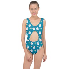 Elegant-swan-pattern-with-water-lily-flowers Center Cut Out Swimsuit by uniart180623