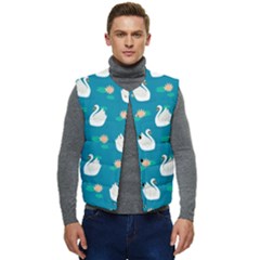 Elegant-swan-pattern-with-water-lily-flowers Men s Short Button Up Puffer Vest	
