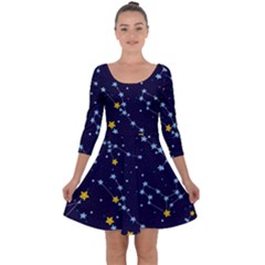 Seamless-pattern-with-cartoon-zodiac-constellations-starry-sky Quarter Sleeve Skater Dress