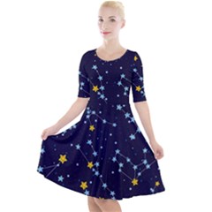Seamless-pattern-with-cartoon-zodiac-constellations-starry-sky Quarter Sleeve A-line Dress by uniart180623