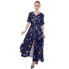 Seamless-pattern-with-cartoon-zodiac-constellations-starry-sky Waist Tie Boho Maxi Dress