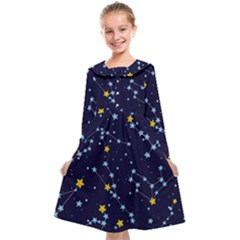 Seamless-pattern-with-cartoon-zodiac-constellations-starry-sky Kids  Midi Sailor Dress by uniart180623