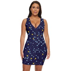 Seamless-pattern-with-cartoon-zodiac-constellations-starry-sky Draped Bodycon Dress by uniart180623