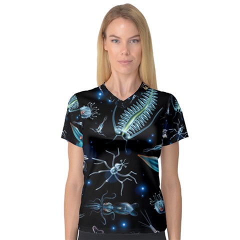 Colorful-abstract-pattern-consisting-glowing-lights-luminescent-images-marine-plankton-dark V-neck Sport Mesh Tee by uniart180623