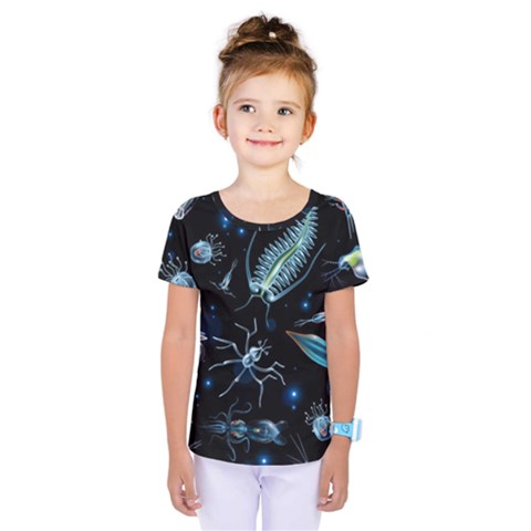 Colorful-abstract-pattern-consisting-glowing-lights-luminescent-images-marine-plankton-dark Kids  One Piece Tee by uniart180623