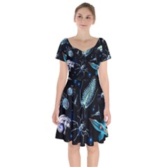 Colorful-abstract-pattern-consisting-glowing-lights-luminescent-images-marine-plankton-dark Short Sleeve Bardot Dress by uniart180623