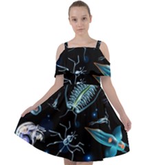 Colorful-abstract-pattern-consisting-glowing-lights-luminescent-images-marine-plankton-dark Cut Out Shoulders Chiffon Dress by uniart180623