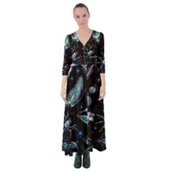 Colorful-abstract-pattern-consisting-glowing-lights-luminescent-images-marine-plankton-dark Button Up Maxi Dress by uniart180623