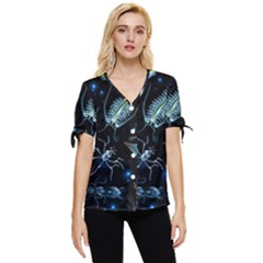 Colorful-abstract-pattern-consisting-glowing-lights-luminescent-images-marine-plankton-dark Bow Sleeve Button Up Top by uniart180623
