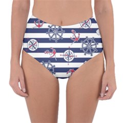 Seamless-marine-pattern Reversible High-waist Bikini Bottoms by uniart180623