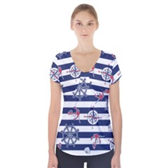 Seamless-marine-pattern Short Sleeve Front Detail Top by uniart180623