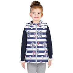 Seamless-marine-pattern Kids  Hooded Puffer Vest by uniart180623