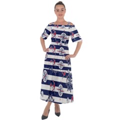 Seamless-marine-pattern Shoulder Straps Boho Maxi Dress  by uniart180623