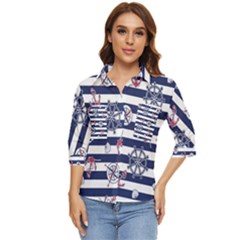 Seamless-marine-pattern Women s Quarter Sleeve Pocket Shirt