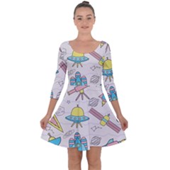 Cute-seamless-pattern-with-space Quarter Sleeve Skater Dress