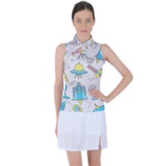 Cute-seamless-pattern-with-space Women s Sleeveless Polo Tee