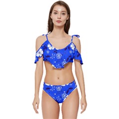 Blooming-seamless-pattern-blue-colors Ruffle Edge Tie Up Bikini Set	 by uniart180623