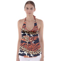 Mixed-animal-skin-print-safari-textures-mix-leopard-zebra-tiger-skins-patterns-luxury-animals-textur Babydoll Tankini Top by uniart180623