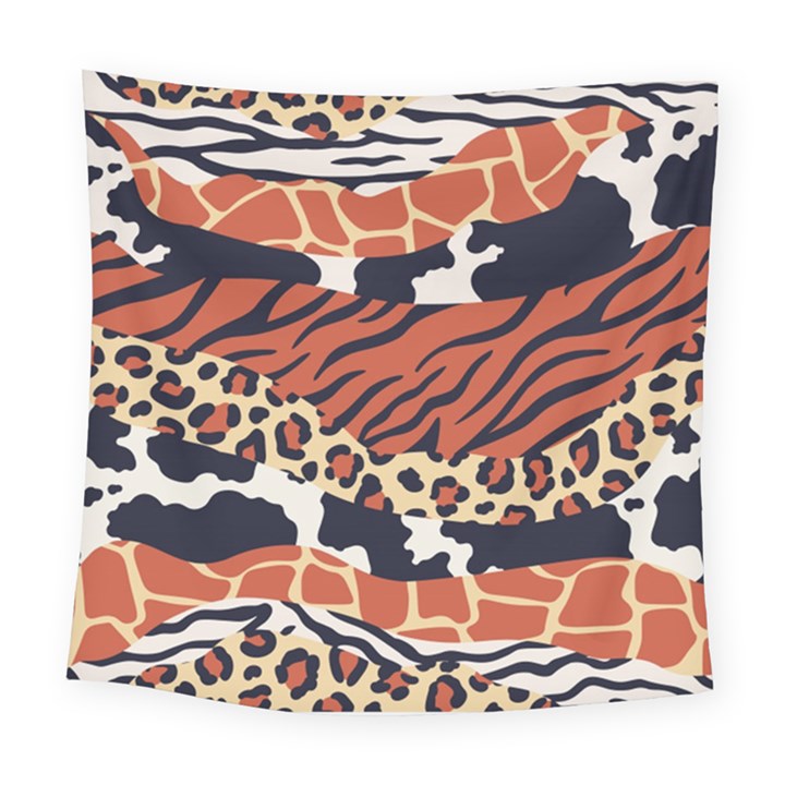 Mixed-animal-skin-print-safari-textures-mix-leopard-zebra-tiger-skins-patterns-luxury-animals-textur Square Tapestry (Large)