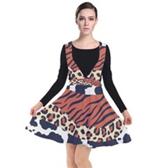 Mixed-animal-skin-print-safari-textures-mix-leopard-zebra-tiger-skins-patterns-luxury-animals-textur Plunge Pinafore Dress by uniart180623