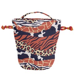 Mixed-animal-skin-print-safari-textures-mix-leopard-zebra-tiger-skins-patterns-luxury-animals-textur Drawstring Bucket Bag by uniart180623