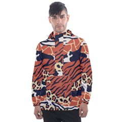 Mixed-animal-skin-print-safari-textures-mix-leopard-zebra-tiger-skins-patterns-luxury-animals-textur Men s Front Pocket Pullover Windbreaker by uniart180623