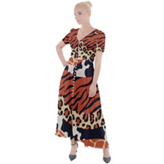 Mixed-animal-skin-print-safari-textures-mix-leopard-zebra-tiger-skins-patterns-luxury-animals-textur Button Up Short Sleeve Maxi Dress by uniart180623