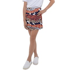 Mixed-animal-skin-print-safari-textures-mix-leopard-zebra-tiger-skins-patterns-luxury-animals-textur Kids  Tennis Skirt