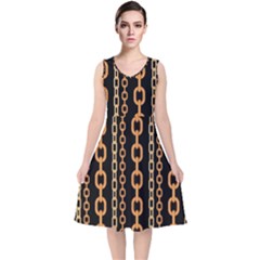 Gold-chain-jewelry-seamless-pattern V-neck Midi Sleeveless Dress 