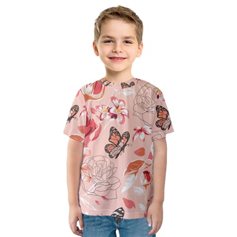 Beautiful-seamless-spring-pattern-with-roses-peony-orchid-succulents Kids  Sport Mesh Tee by uniart180623