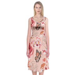 Beautiful-seamless-spring-pattern-with-roses-peony-orchid-succulents Midi Sleeveless Dress by uniart180623