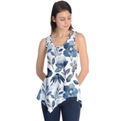 Indigo-watercolor-floral-seamless-pattern Sleeveless Tunic by uniart180623