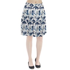 Indigo-watercolor-floral-seamless-pattern Pleated Skirt