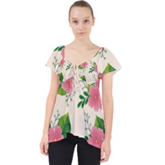 Cute-pink-flowers-with-leaves-pattern Lace Front Dolly Top by uniart180623