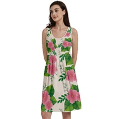 Cute-pink-flowers-with-leaves-pattern Classic Skater Dress by uniart180623