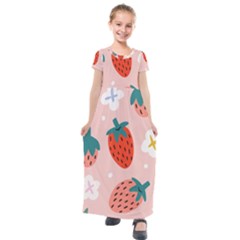 Strawberry-seamless-pattern Kids  Short Sleeve Maxi Dress by uniart180623