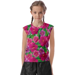 Background-cute-flowers-fuchsia-with-leaves Kids  Raglan Cap Sleeve Tee